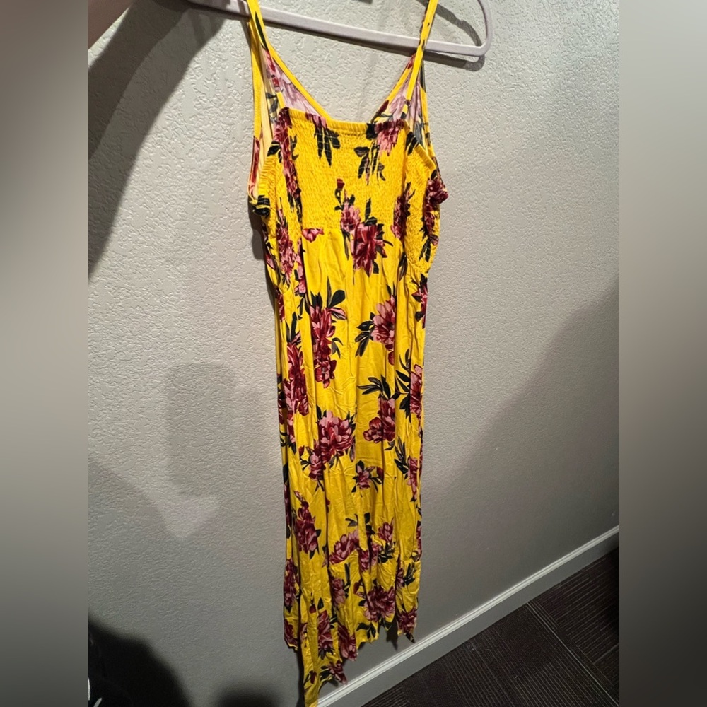 344. NWT Womens Yellow Floral Sundress Maxi Dress Spaghetti Strap Ruffle Hem XXL - Picture 3 of 5